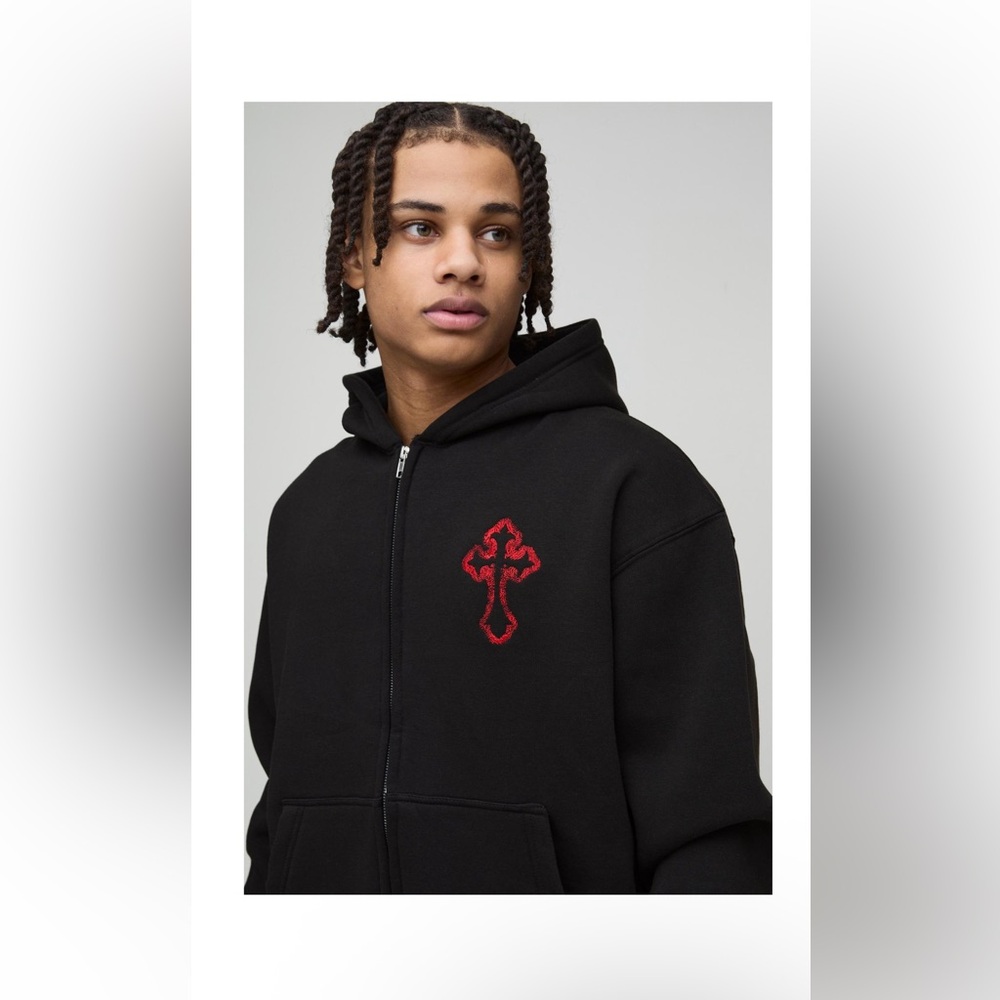 Embroidered Gothic Cross Hoodie